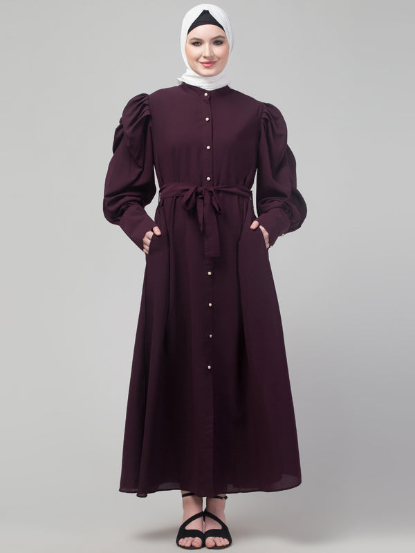 Wine Abaya long cuff sleeve with hijab
