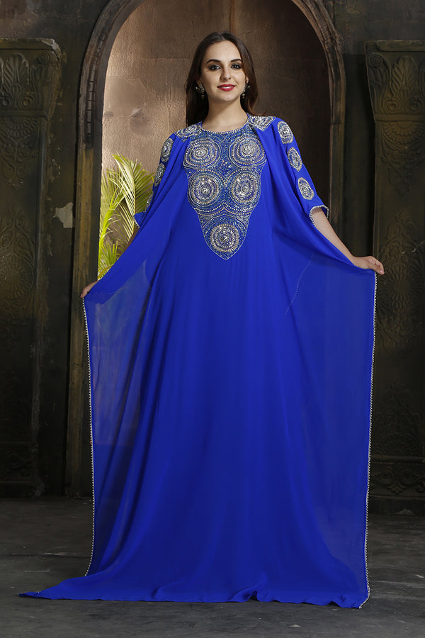 Exquisite light blue traditional handmade kaftan