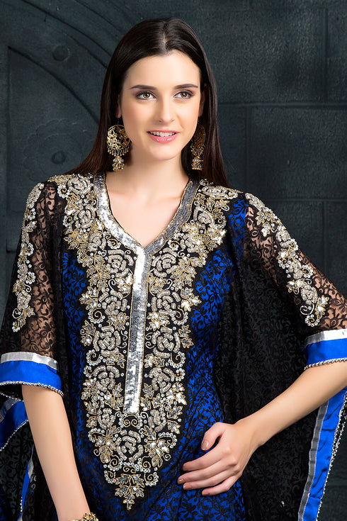 Exclusive self printed black and blue kaftan