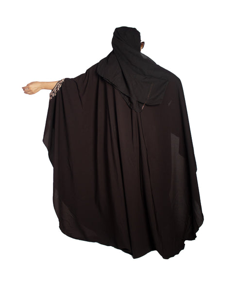 Brown embroidered crepe abaya