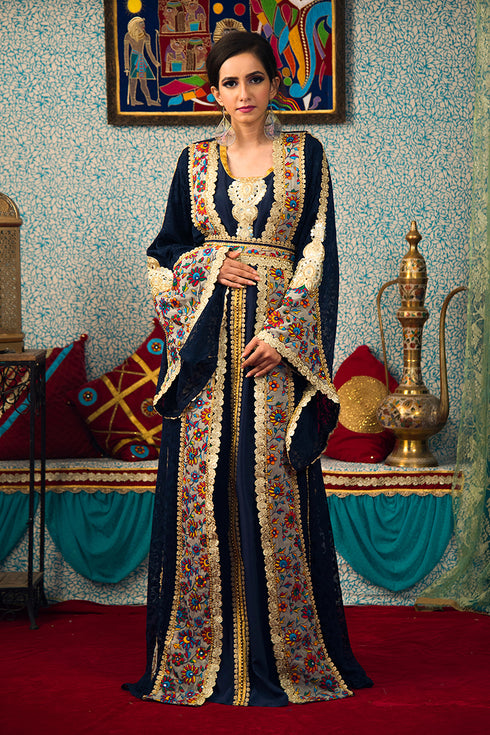 Dark blue embroidered kaftan