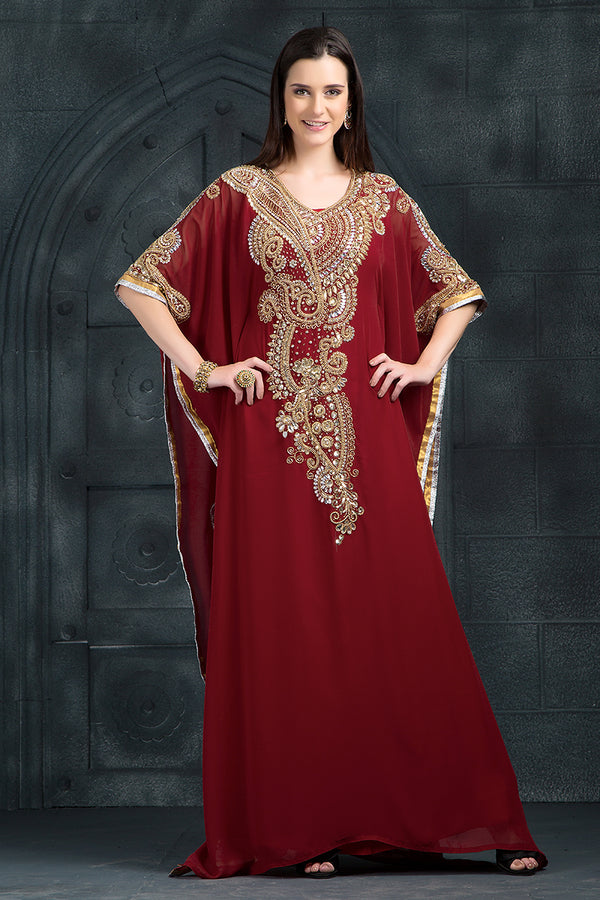 Maroon exclusive silk designer kaftan