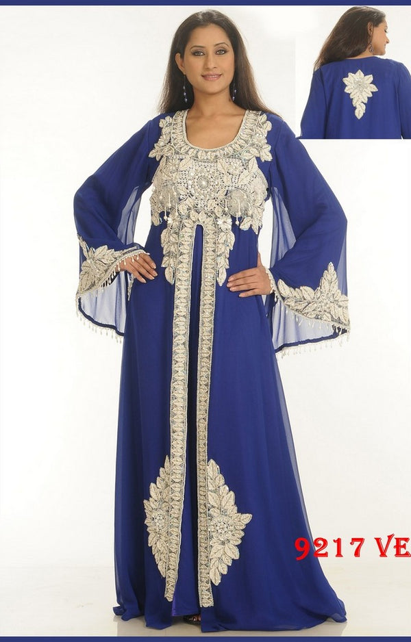 Navy-blue embroidered georgette islamic-kaftans