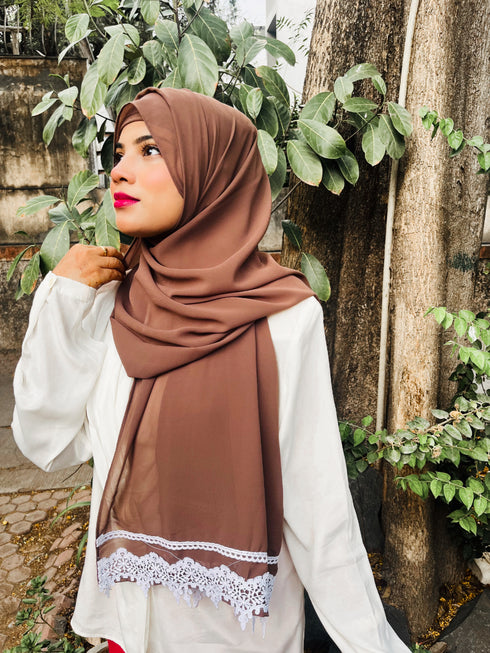 wrap my hijab faux georgette lace hijab light brown