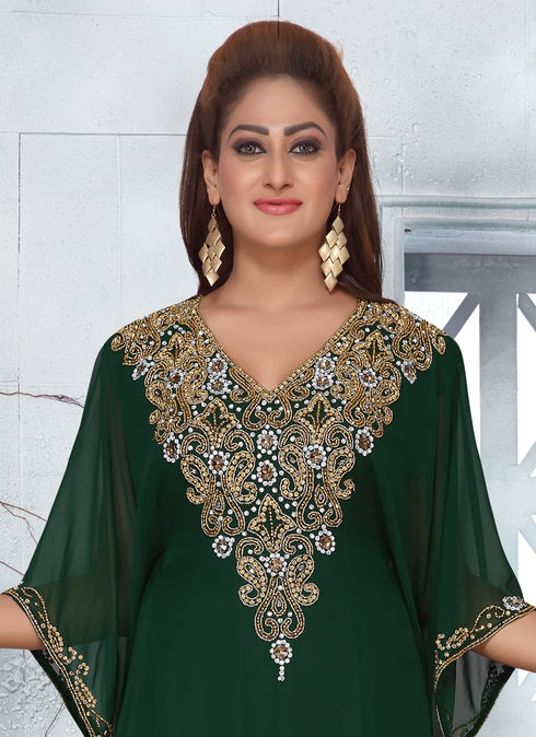 Green embroidered georgette islamic-kaftans