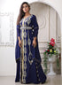 Women dark blue designer islamic moroccan style hand beaded wedding takchita kaftan