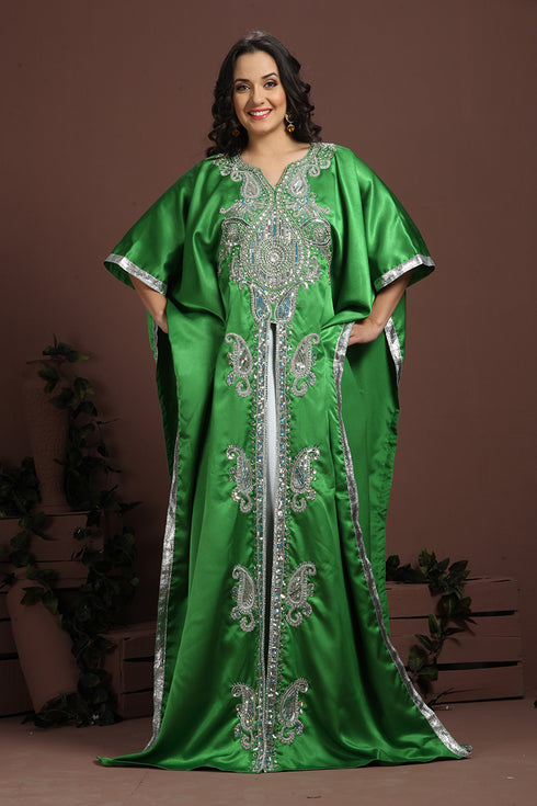 Exquisite green traditional embroidered kaftan