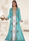 Turquoise embroidered georgette islamic-kaftans With Sun-proof hijab.