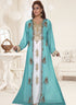 Turquoise embroidered georgette islamic-kaftans With Sun-proof hijab.