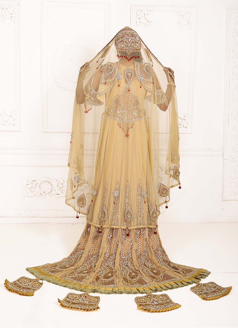 Beige Georgette Sequin and Stonework Kaftan