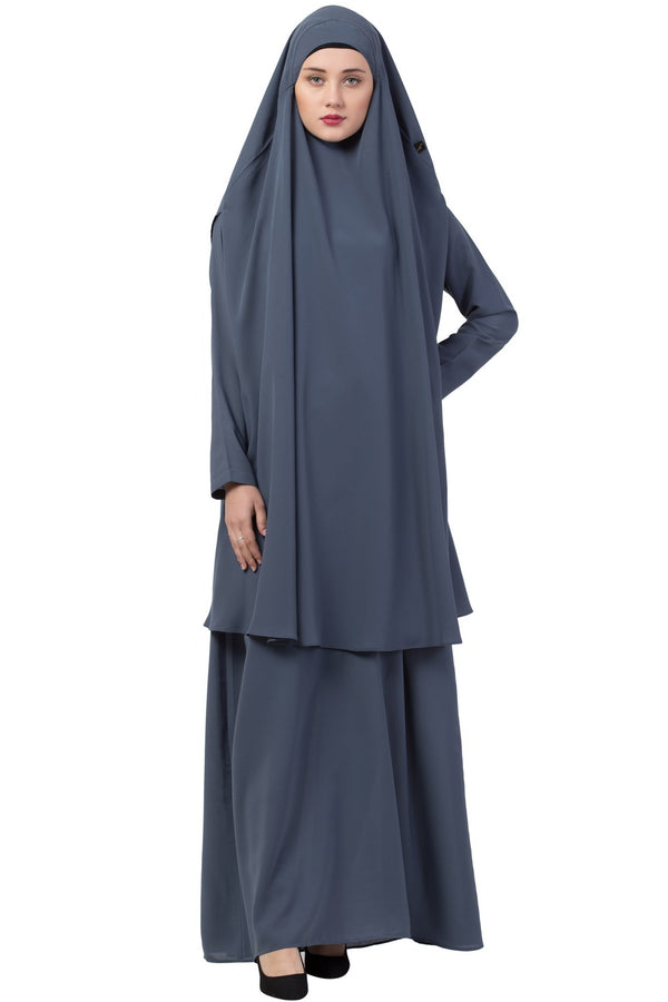 Grey two pieces jilbab set| abyaya and khimar hijab combo