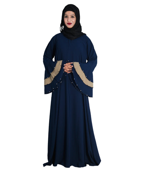 Navy Blue Crepe Embroidered Islamic Eid Abaya
