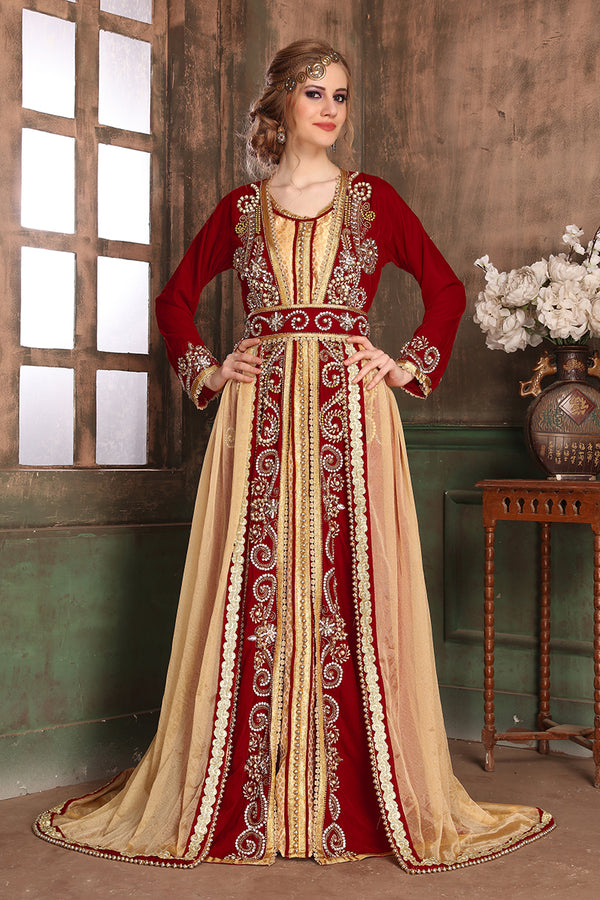 Maroon and beige designer kaftan