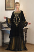 Black and yellow long sleeve embroidery evening dress