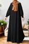 Black front open abaya with zipper opening umbrella flare and matching belt