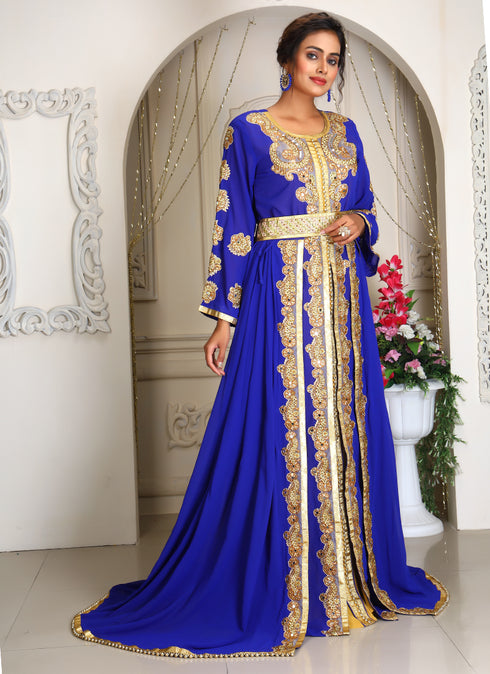 Royal blue israeli kaftan wedding dress african style georgette caftan
