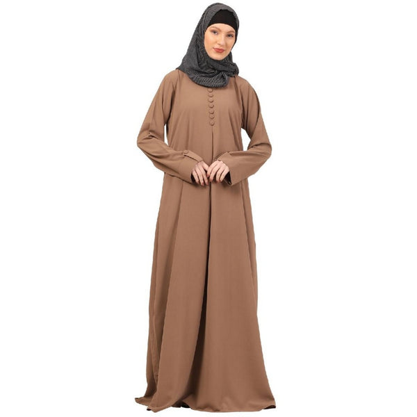 Beige box pleated abaya in cey fabric