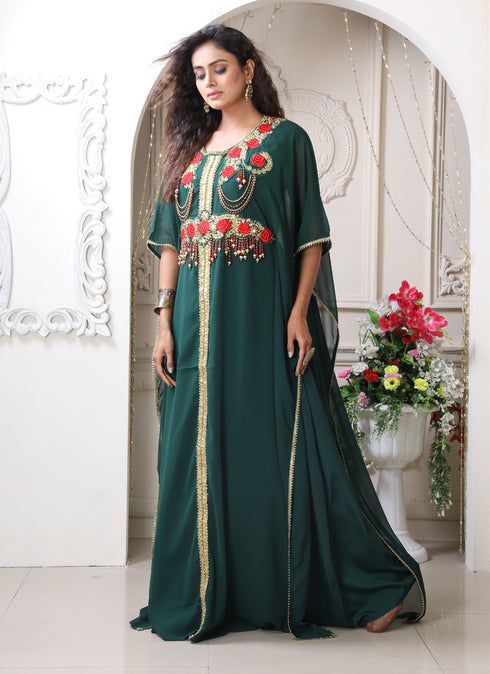 Dark green color israeli woman kaftan