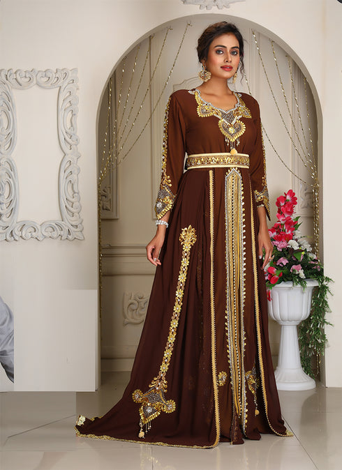 Brown elegant designer kaftan moroccon islamic bridal caftans