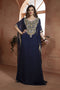 Dark blue net brasso handmade arabian design kaftan