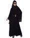 Black a line abaya with attached georgette cape for full coverage.