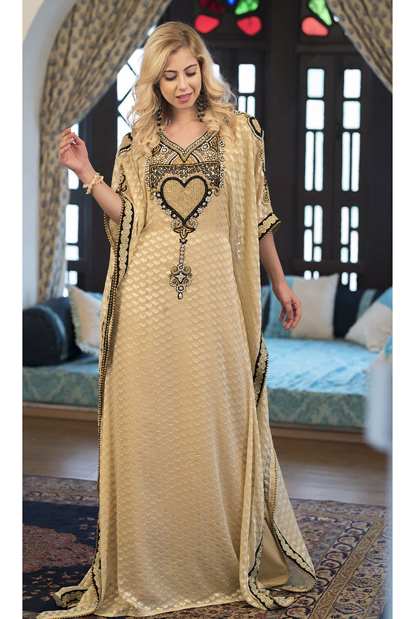 Beige hand beaded kaftan