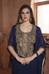 Dark blue modern kaftan dress hand beaded