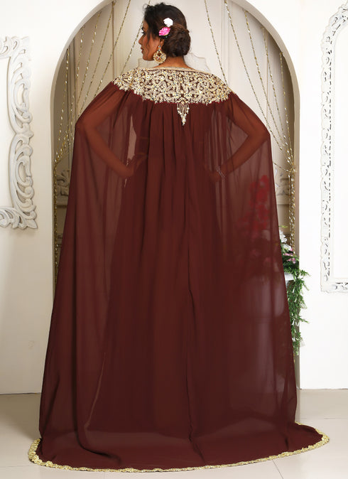 Brown Georgette Stone Work Kaftan