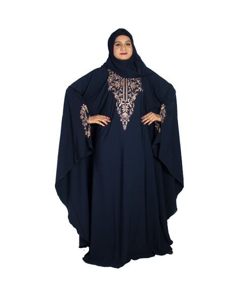 Blue embroidered crepe abaya