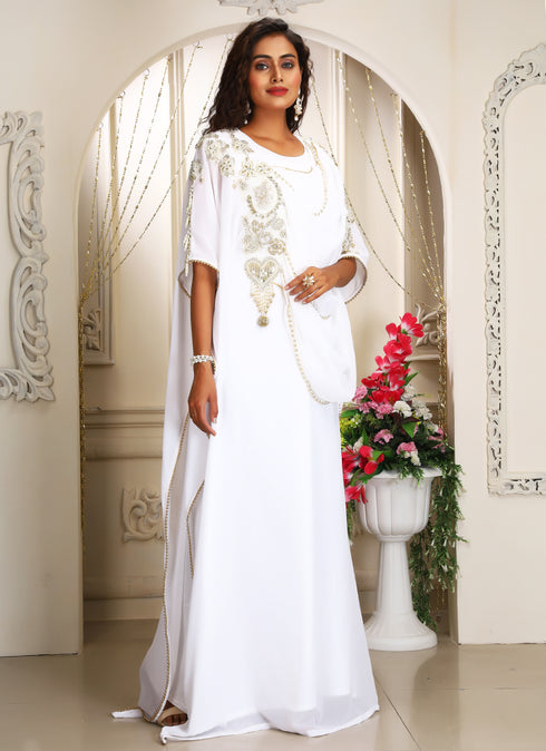 White islamic designer kaftan for women arabic wedding dresses