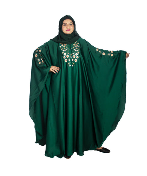 Green embroidered art silk abaya