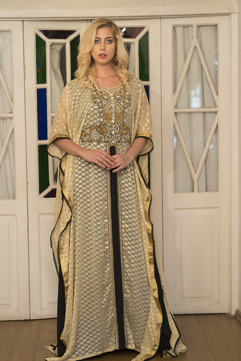 Beige and black kaftan dress