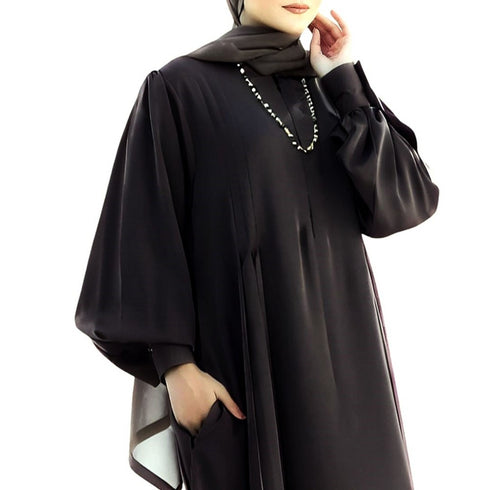 black abaya with umbrella flare bottom and balloon sleeves