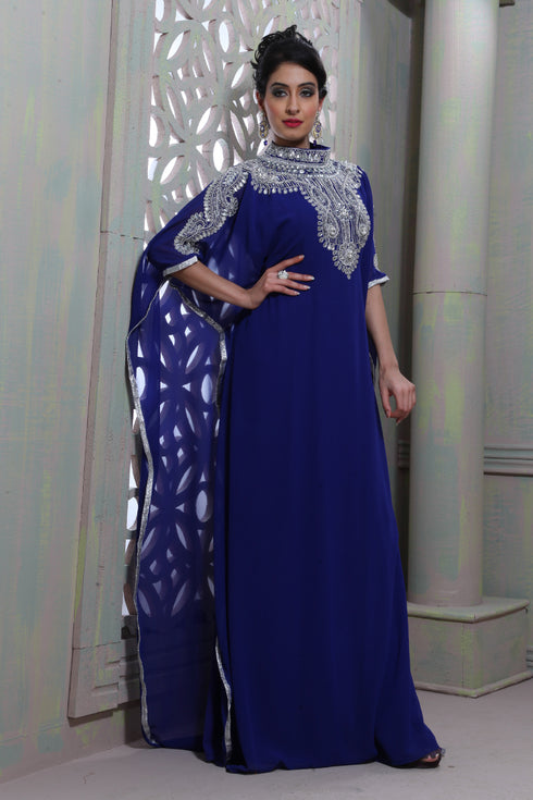 Chic blue designer hand crafted kaftan