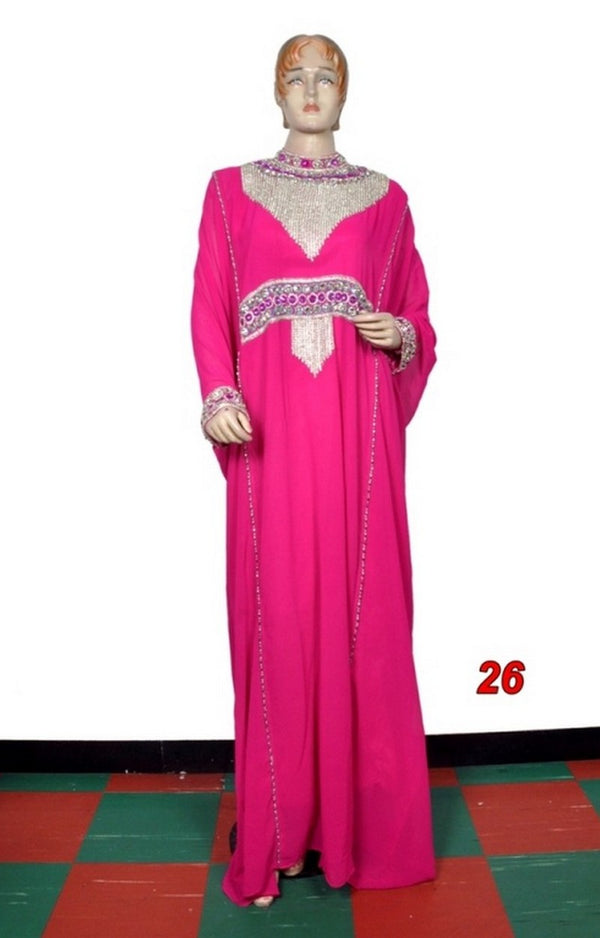 Rani-pink embroidered georgette islamic-kaftans