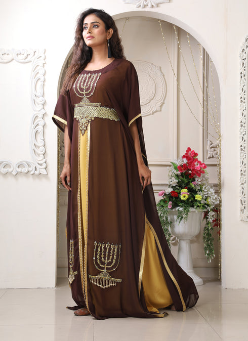Brown and Gold Wedding Kaftan for Women