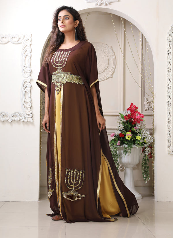 Brown and Gold Wedding Kaftan for Women