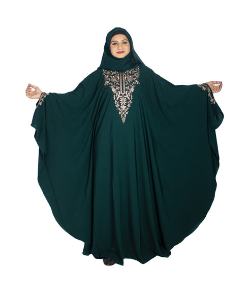 Green embroidered crepe abaya- Free size