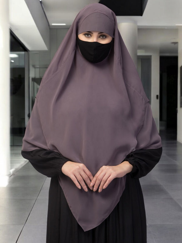 Grey multi layered triangular instant hijabkhimar in georgette