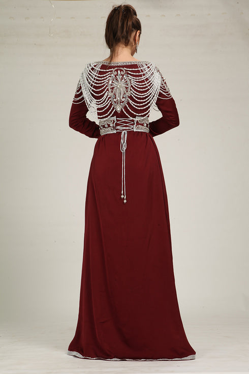 Maroon and beige exclusive kaftans designer dress