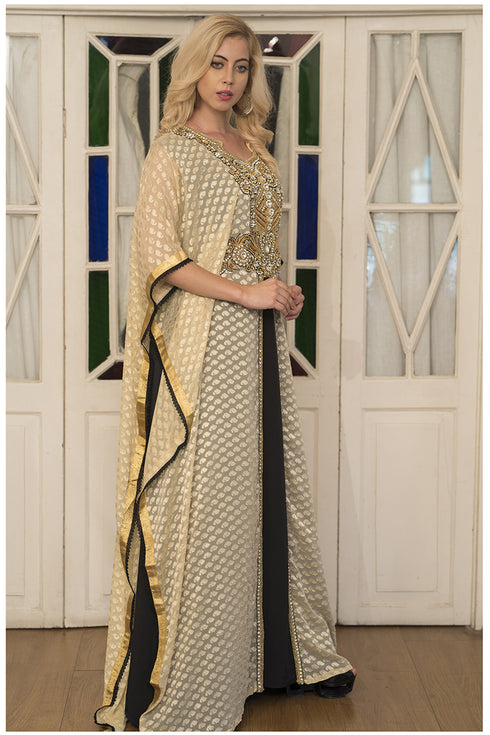 Beige and black kaftan dress