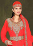 Red embroidered georgette islamic kaftan