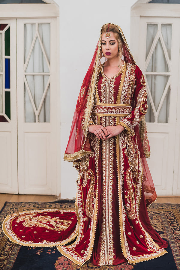 Red Wedding Velvet Morrocan Kaftan for Women