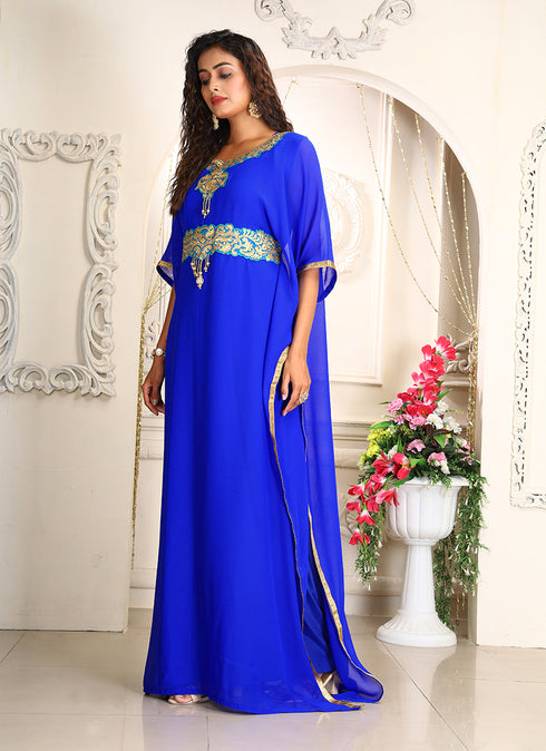 Women blue designer embroidery islamic kaftan