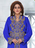 Ink Blue Georgette Hand Embroidered Kaftan With Hijab