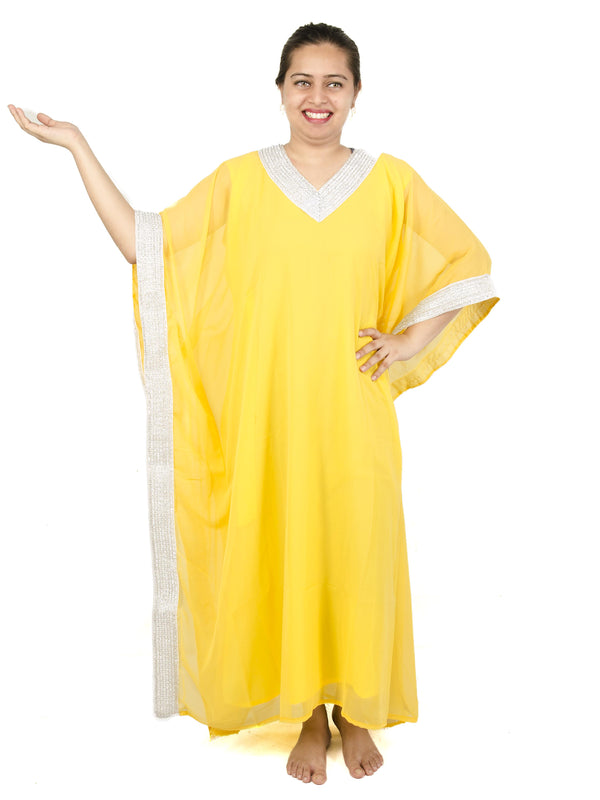 Yellow embroidered georgette islamic kaftans