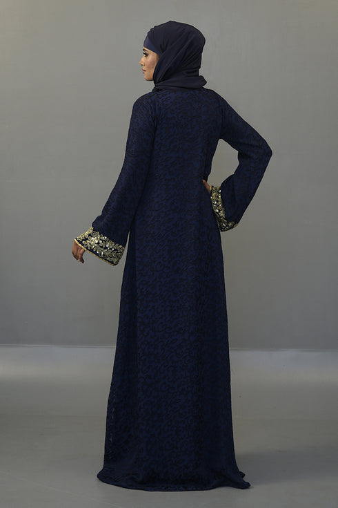 Arabian style full sleeve dark blue Abaya