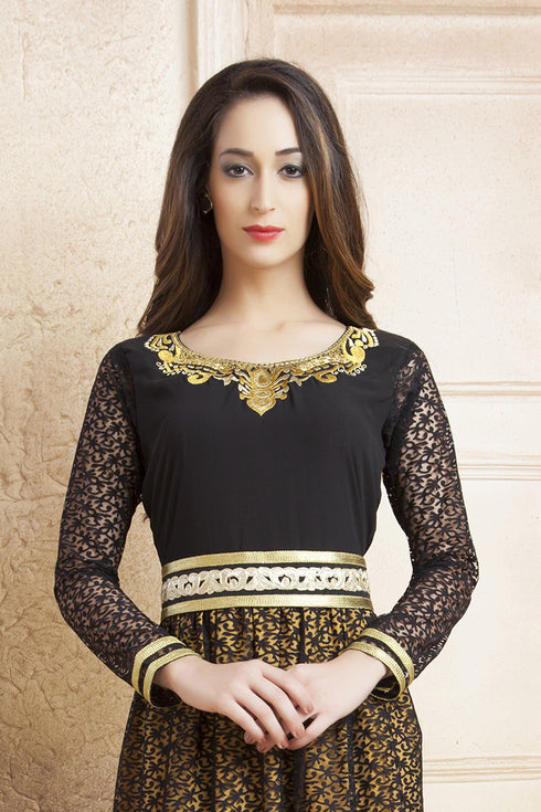 Yellow and black net brasso thread work arab dubai style kaftan
