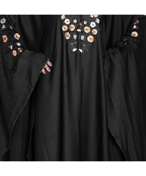 Black embroidered art silk abaya