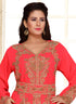 Pink embroidered georgette islamic kaftans with hijab